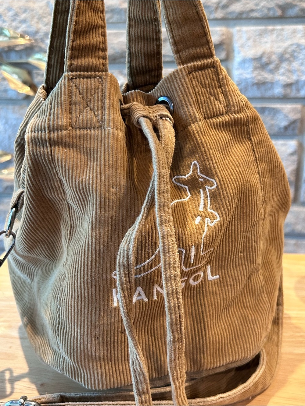 Kangol Tan Corduroy Drawstring Backpack